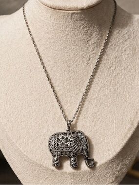 Silver crystal elephant necklace
